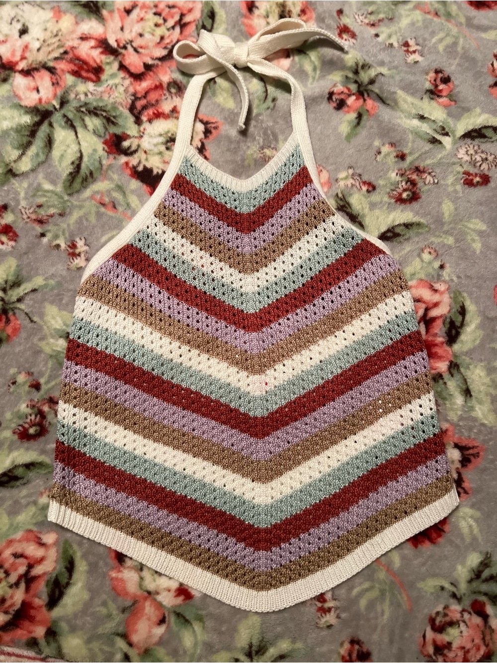 No Boundaries Multicolor Striped Crochet Halter Tank Top XS
